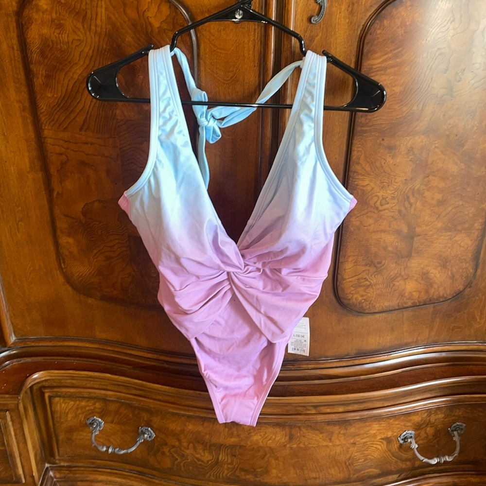 Shade & Shore Pastel Blue to Lilac Twist-Front One-Piece Swimsuit